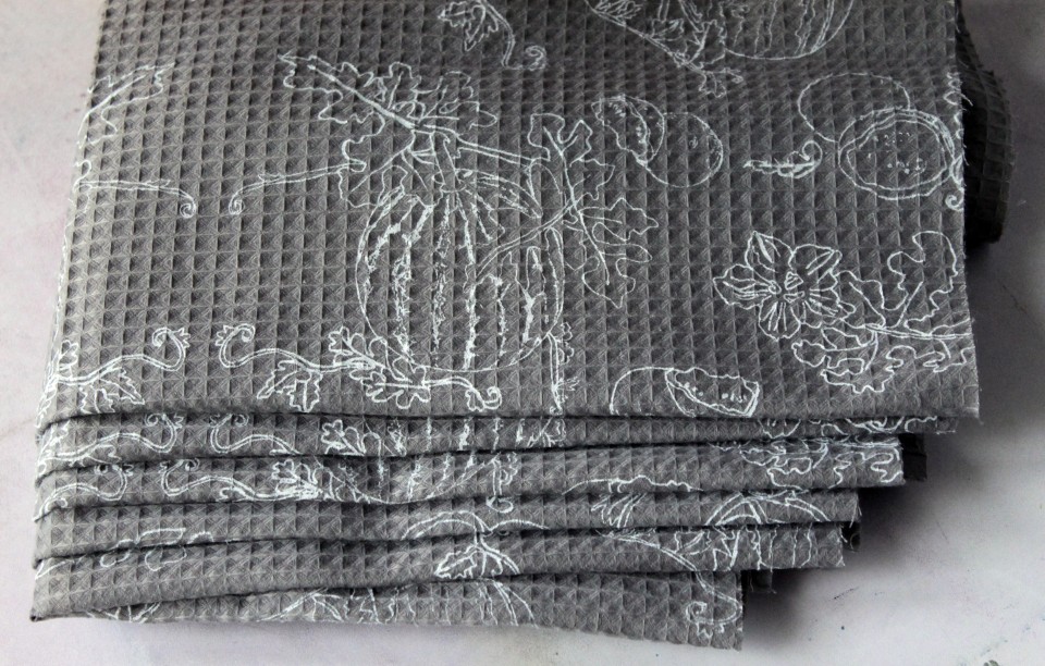 Cotton Pique fabric, hand screen printed