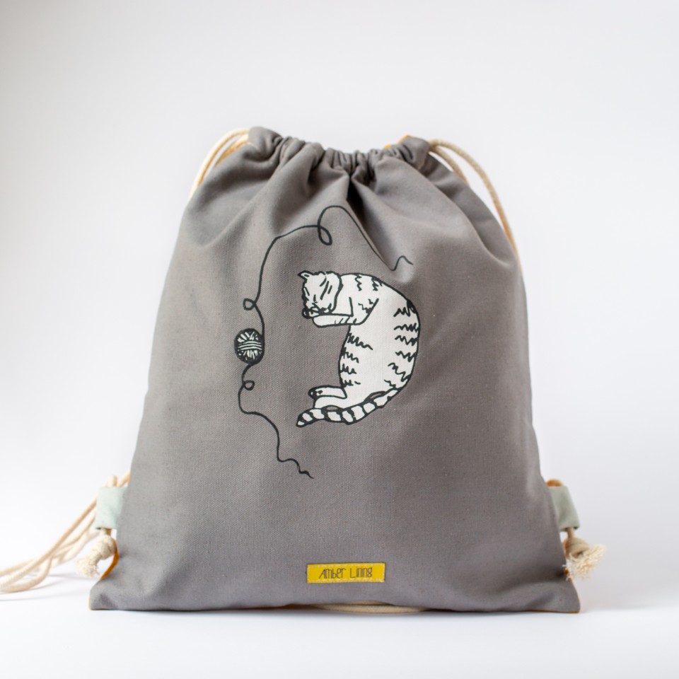 Gray drawstring bag